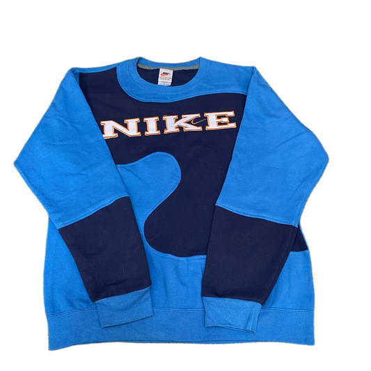 Nike Reworked Sweatshirt Mens M Navy Blue Embroidered Spellout Logo Vintage Y2K