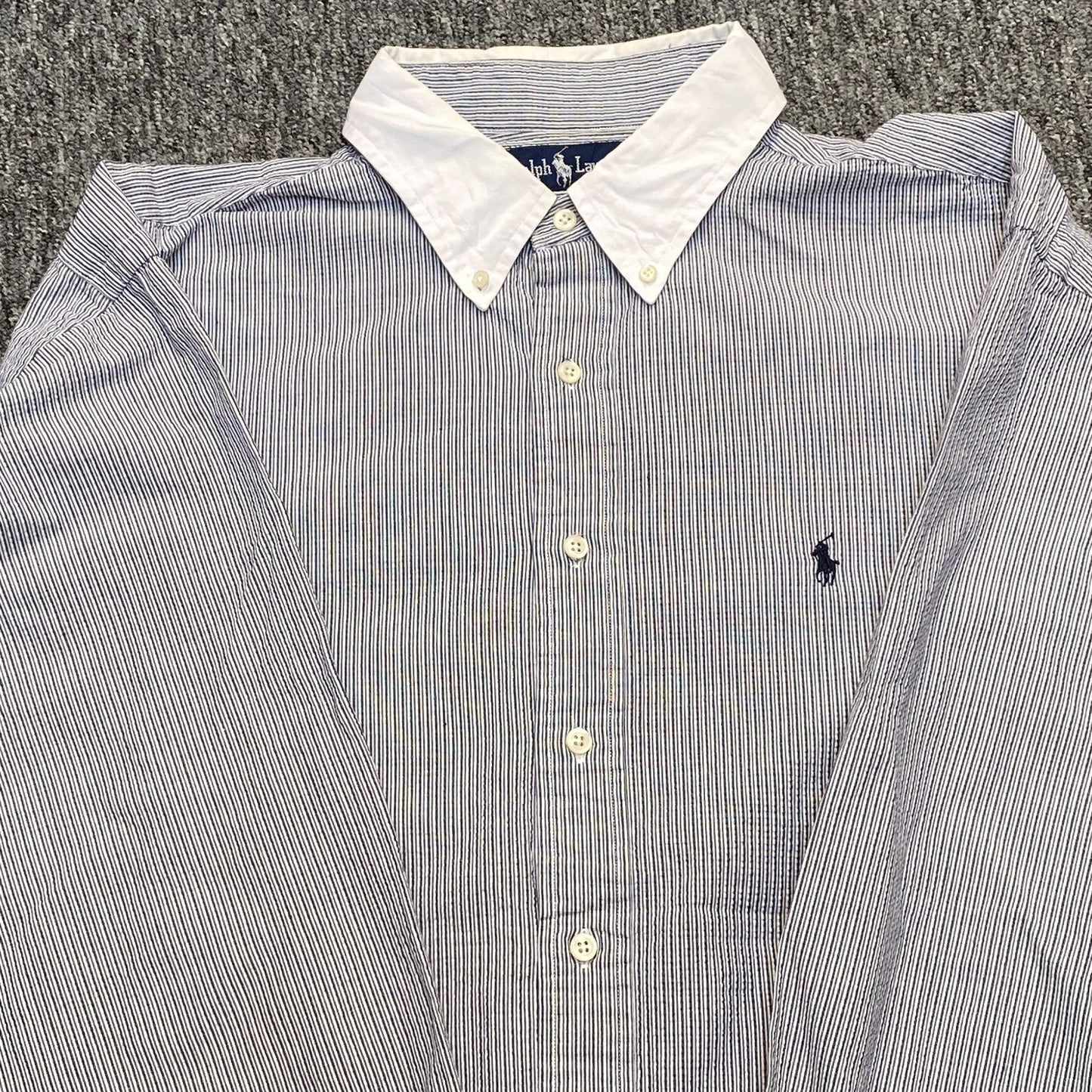 Ralph Lauren Blaire Shirt Mens XL Navy White Striped Button Down Black Pony Logo