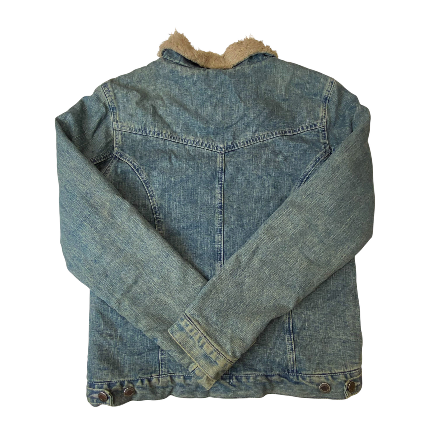 Saix Trucker Jacket Womens Small Blue Faux Shearling Lined Collared Button Front