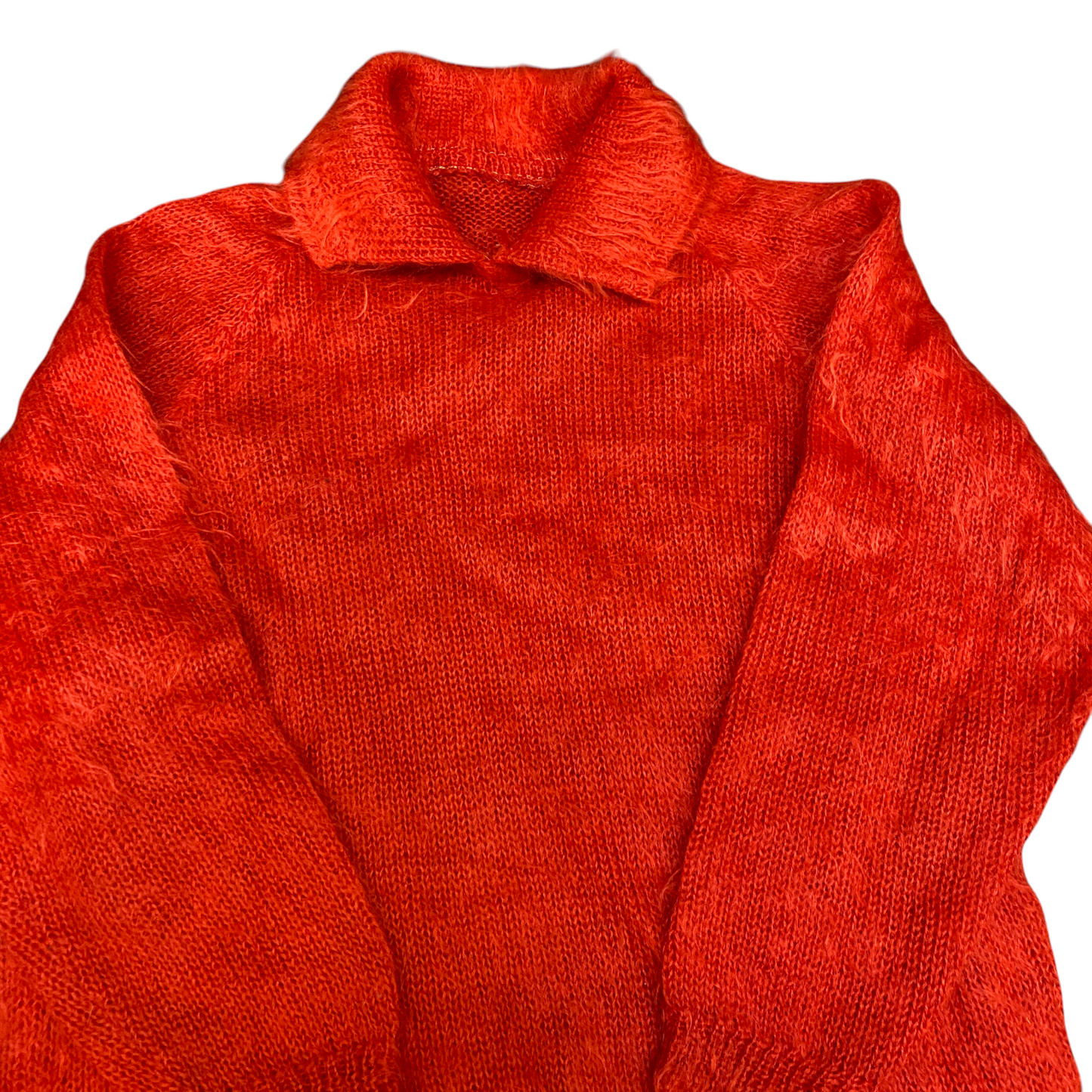 Womens Pullover Jumper Small Orange Chunky Knit Fuzzy Soft Long Sleeve Collared