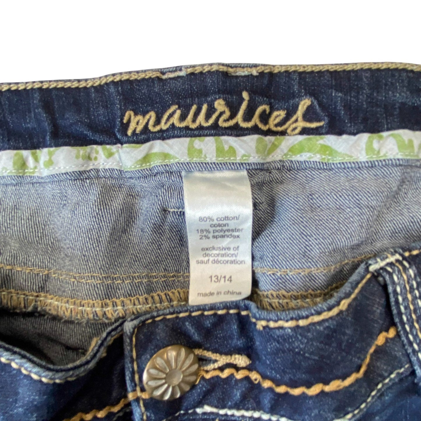 Maurices Capri Jeans Womens XL W34 L23 Blue Denim Faded Thick Stitch Outdoor