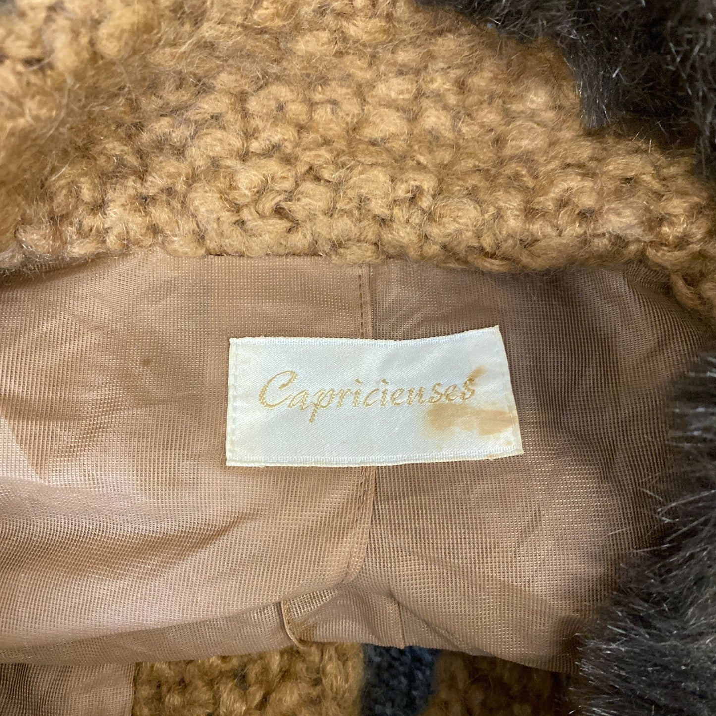 Capricieuses Cardigan Jumper Womens L Brown Faux Fur Collar & Cuff Button Front