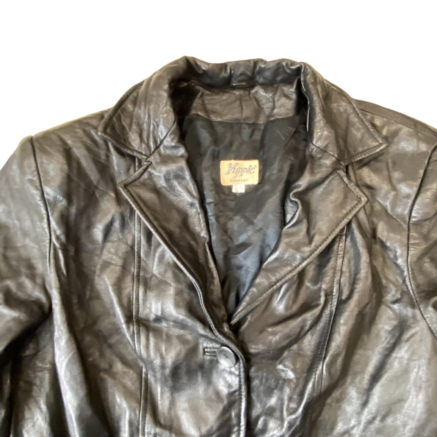 Yuppie Leather Blazer Jacket Women Small Black Lined Notch Lapel Single Breasted