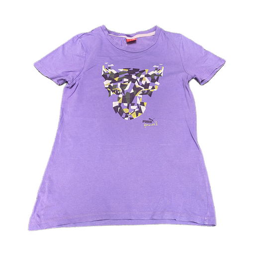 PUMA T-Shirt Girls Small Purple Graphic Print Stretch Crew Neck Pullover Tee