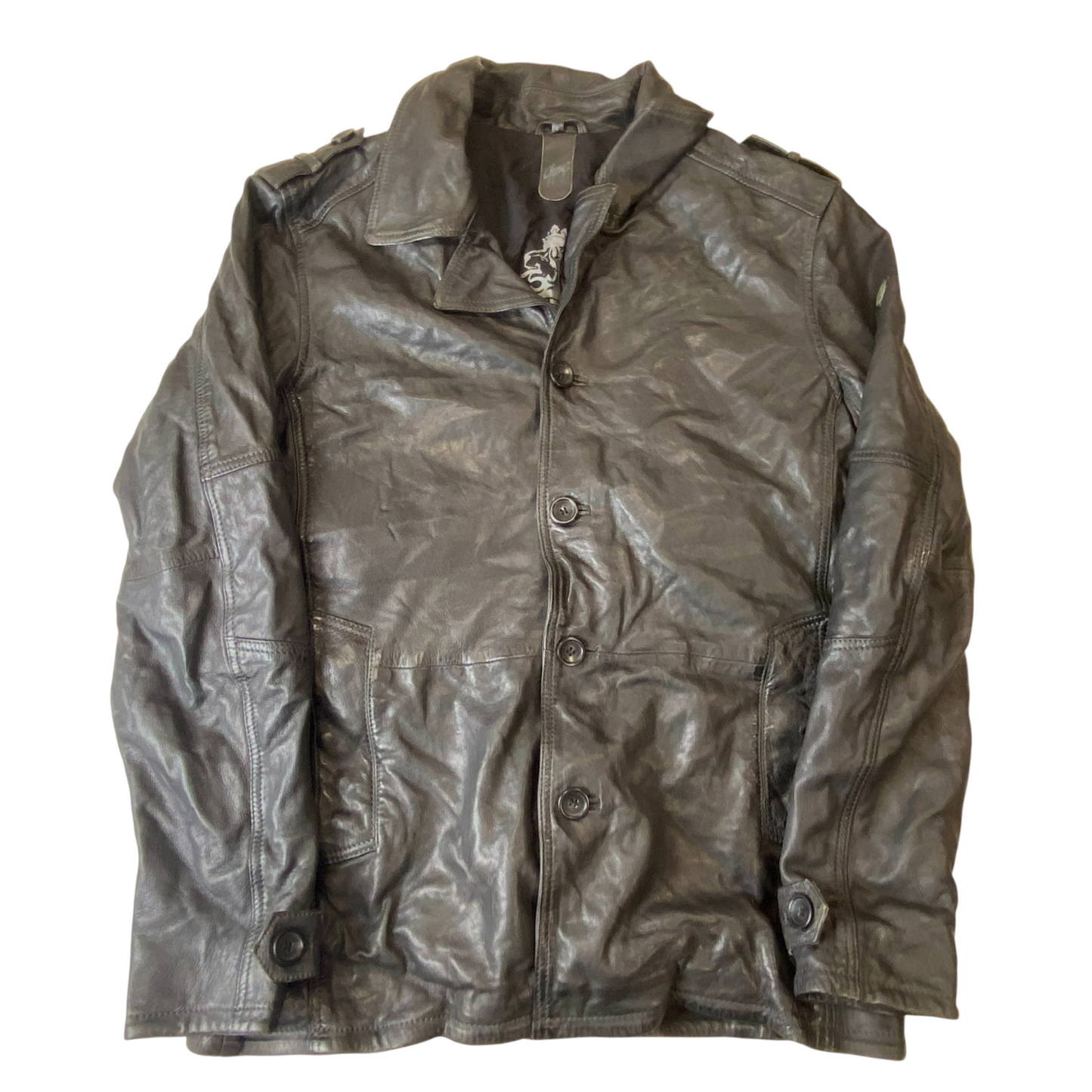 Gipsy Faux Leather Jacket Mens Small Black Lined Long Sleeve Collared Button Up