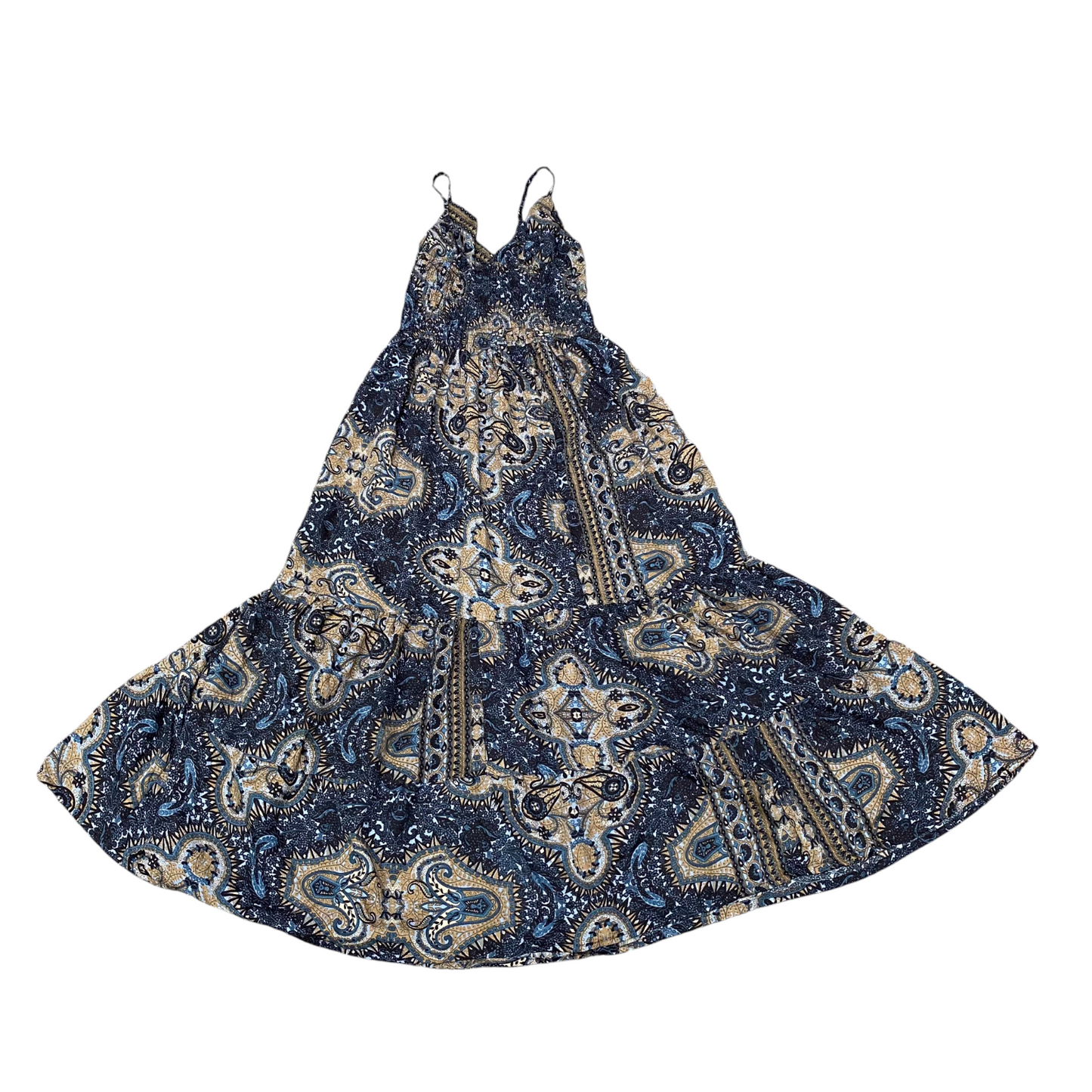 Long Maxi Dress Womens S Blue Paisley Silk Sleeveless V-Neck Speghattii Strap