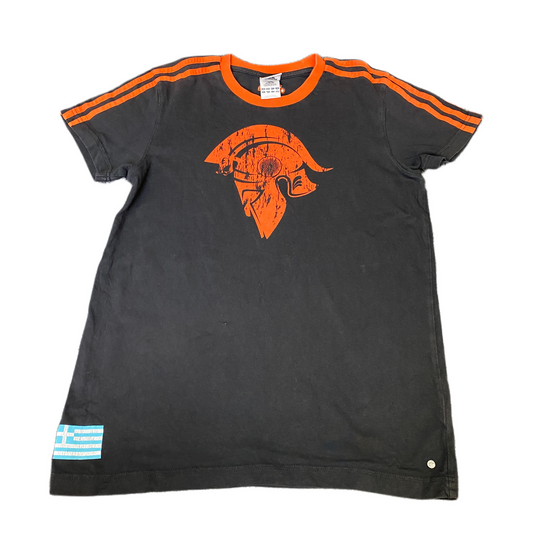Adidas T-Shirt Mens S Black Orange Spartan Helmet Graphic Short Sleeve Pullover