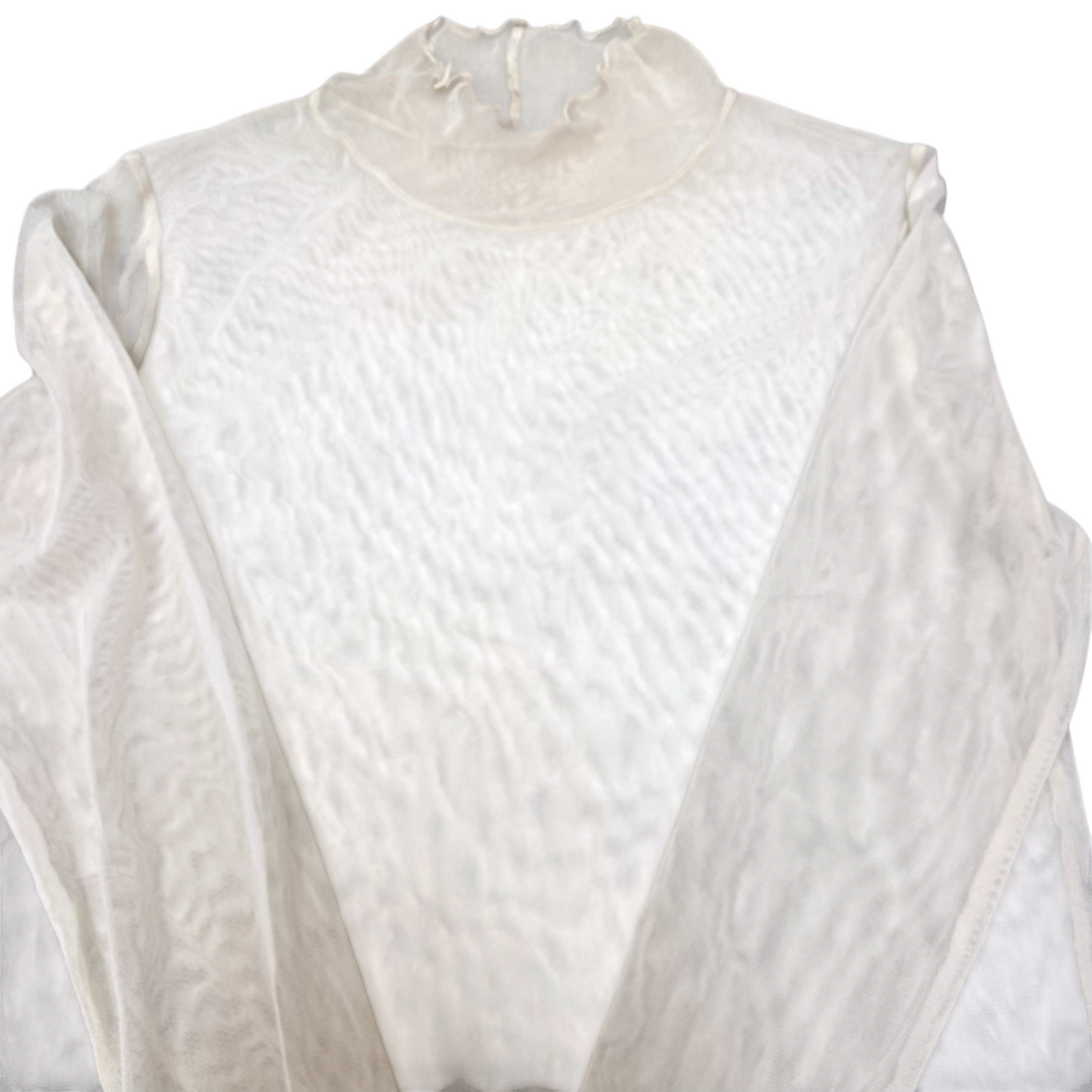Sheer Mesh Top Womens S White Casual Long Sleeve Turtle Neck Pullover Outdoor