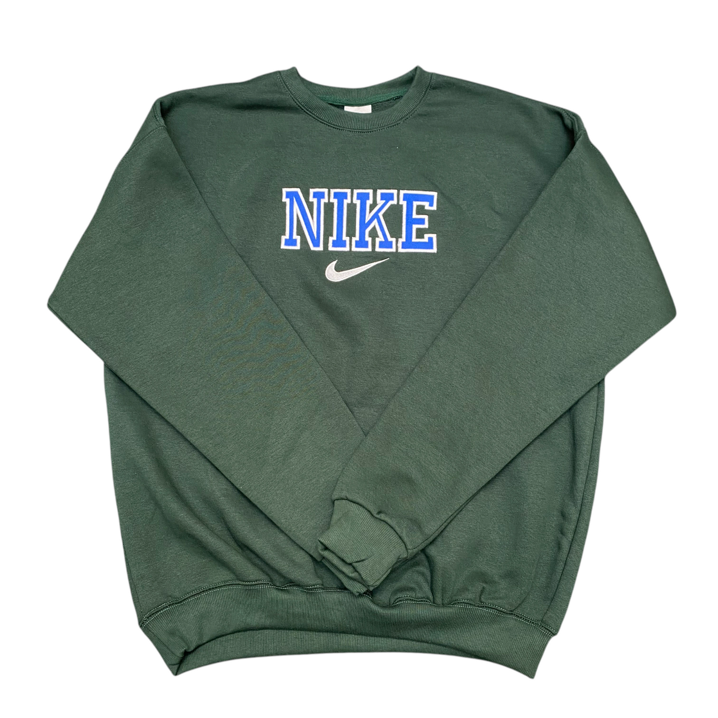 Nike Reworked Sweatshirt Mens XL Green Embroidered Spellout Logo Long Sleeve