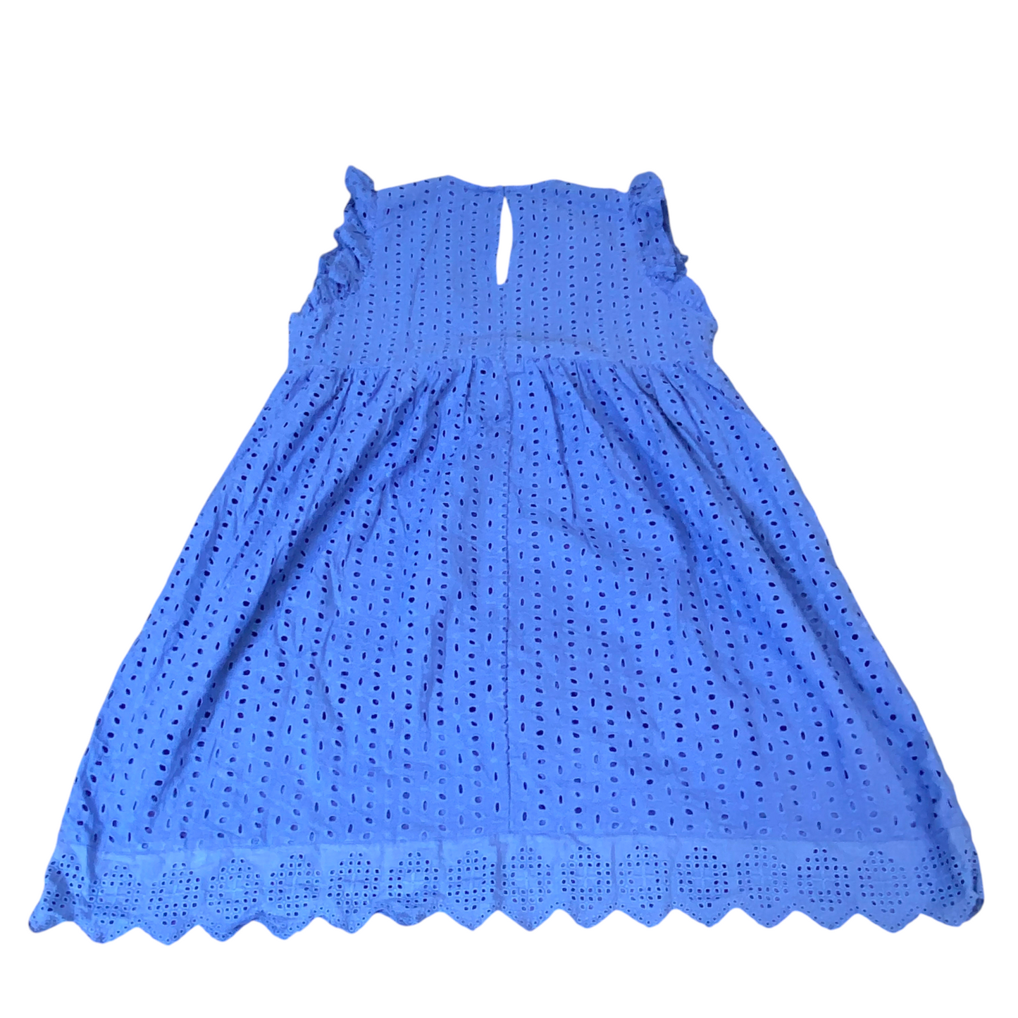 Jarolin A-Line Dress Womens M Blue Embroidered Eyelet Deep V-Neck Scallop Hem