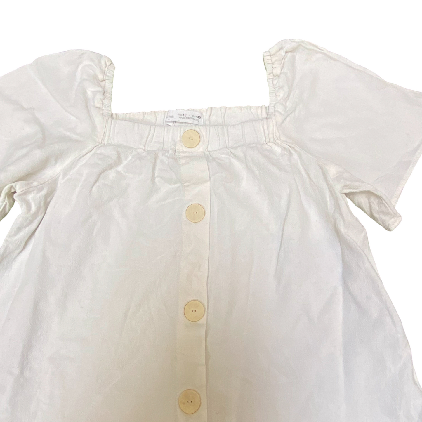 Zara Kids Blouse Top Girls S White Short Sleeve Square Neck Button Front Outdoor