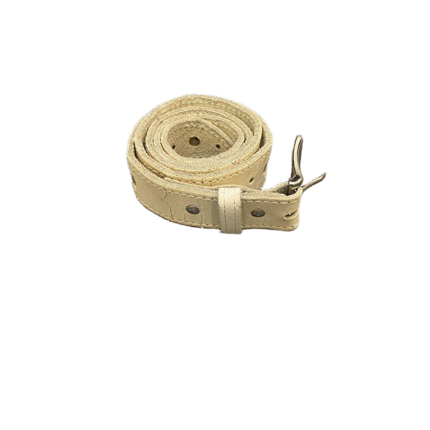 Mens Waist Belt Beige Leather Adjustable Silver Pin Buckle 33.5 inches