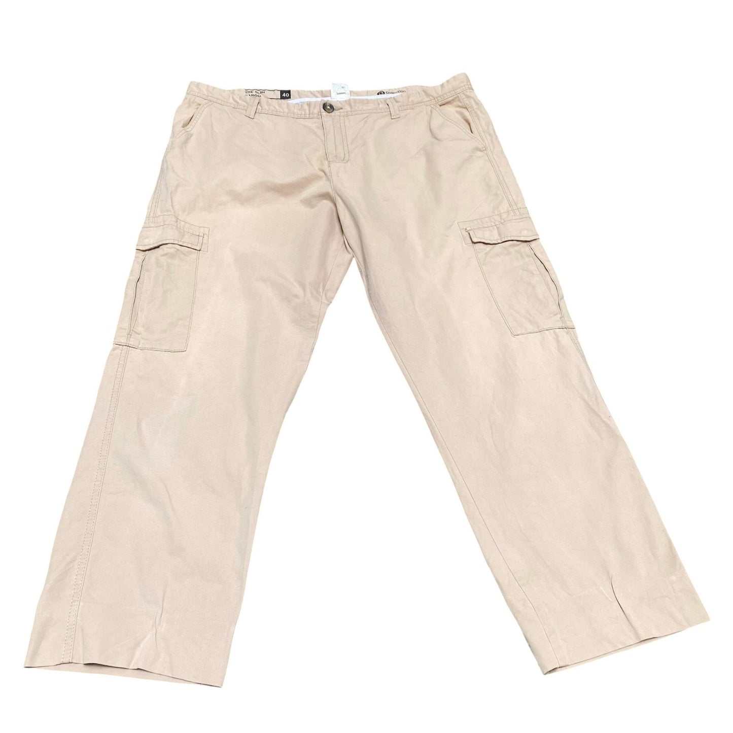 Men's Cargo Trousers XL Beige Flat Front Straight Fit Comfort Hiking Preppy