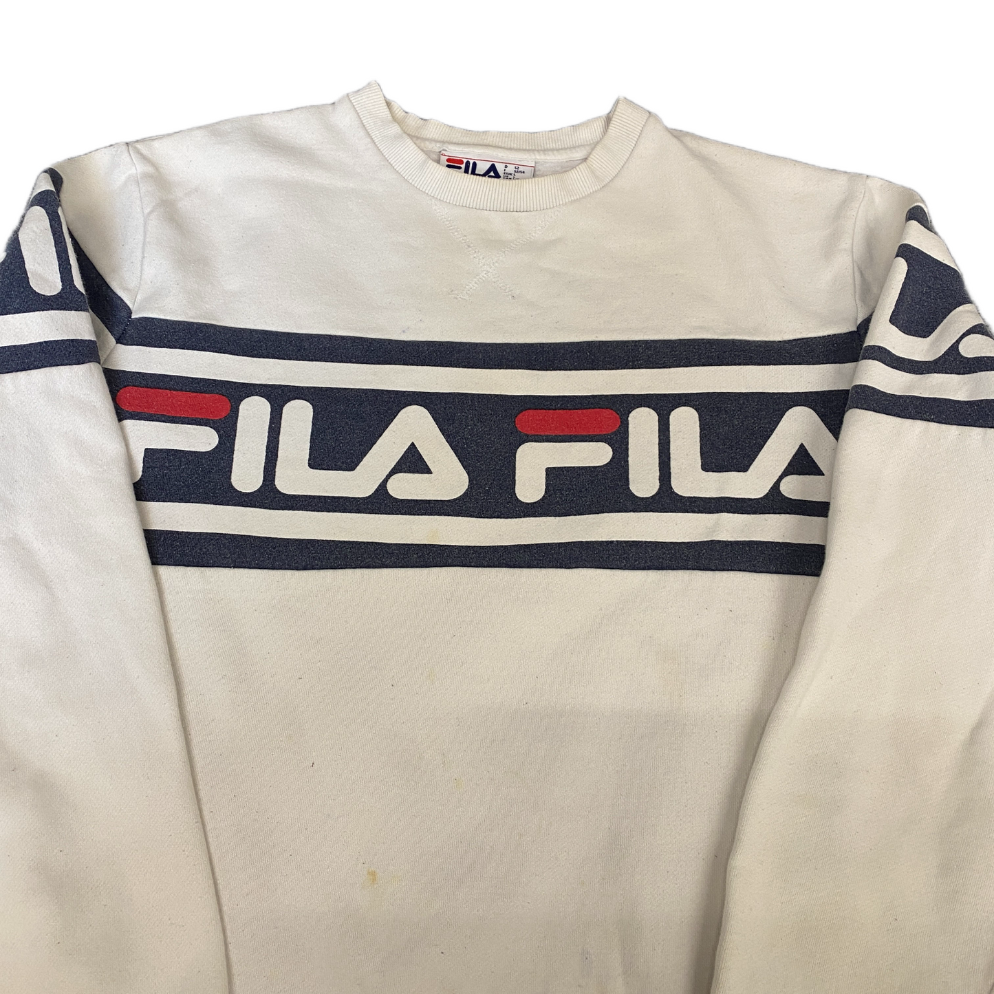 FILA Sweatshirt Womens Large White Fleece Lined Long Sleeve Crew Neck Pullover