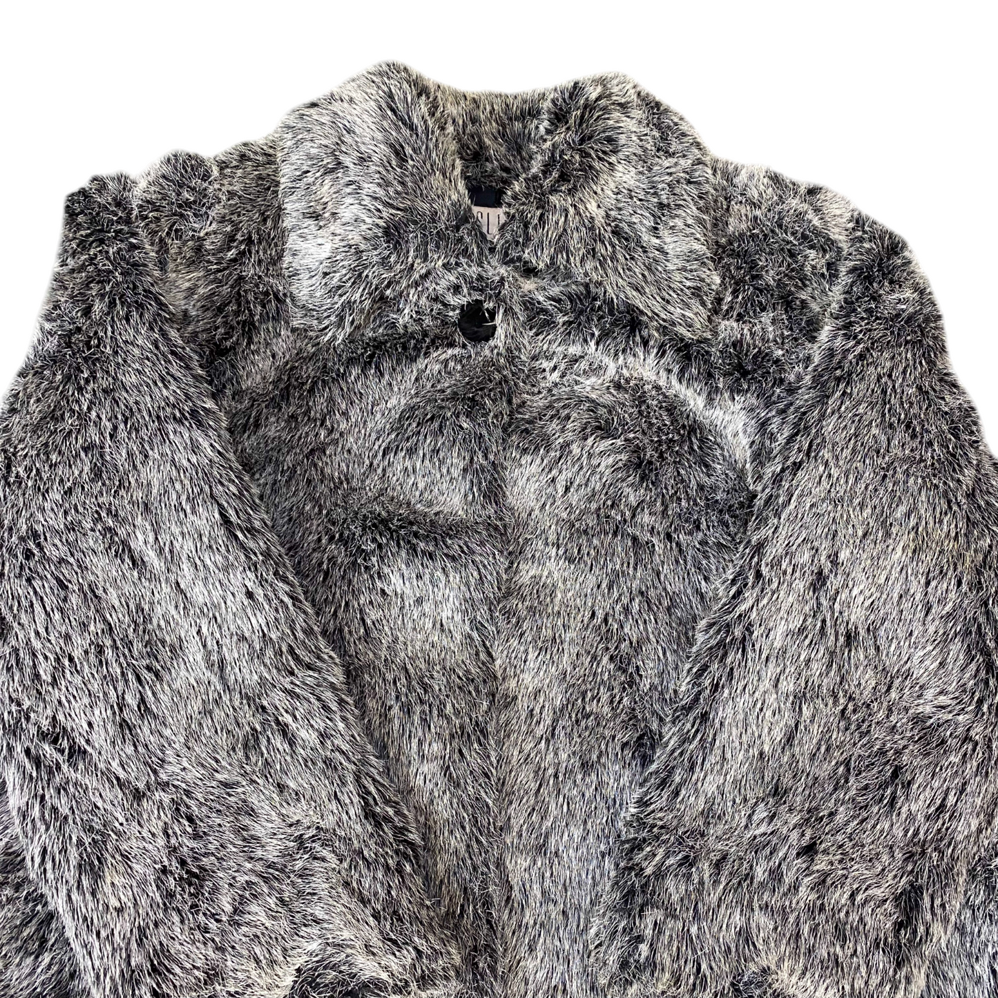 Sled Luxury Faux Fur Jacket Womens Medium Black Lined Plush Collared One Button