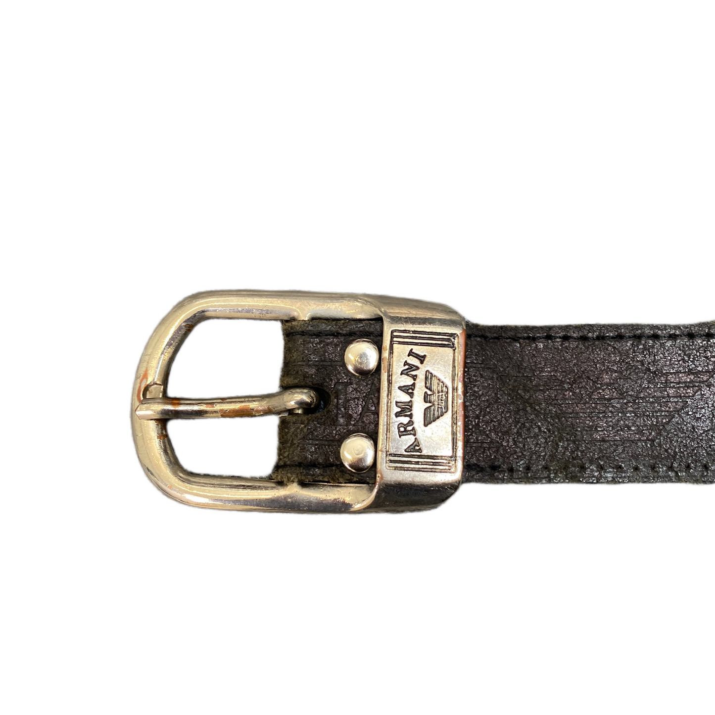 Armani Waist Belt Mens Black Leather Adjustable Silver Pin Buckle 42 inches