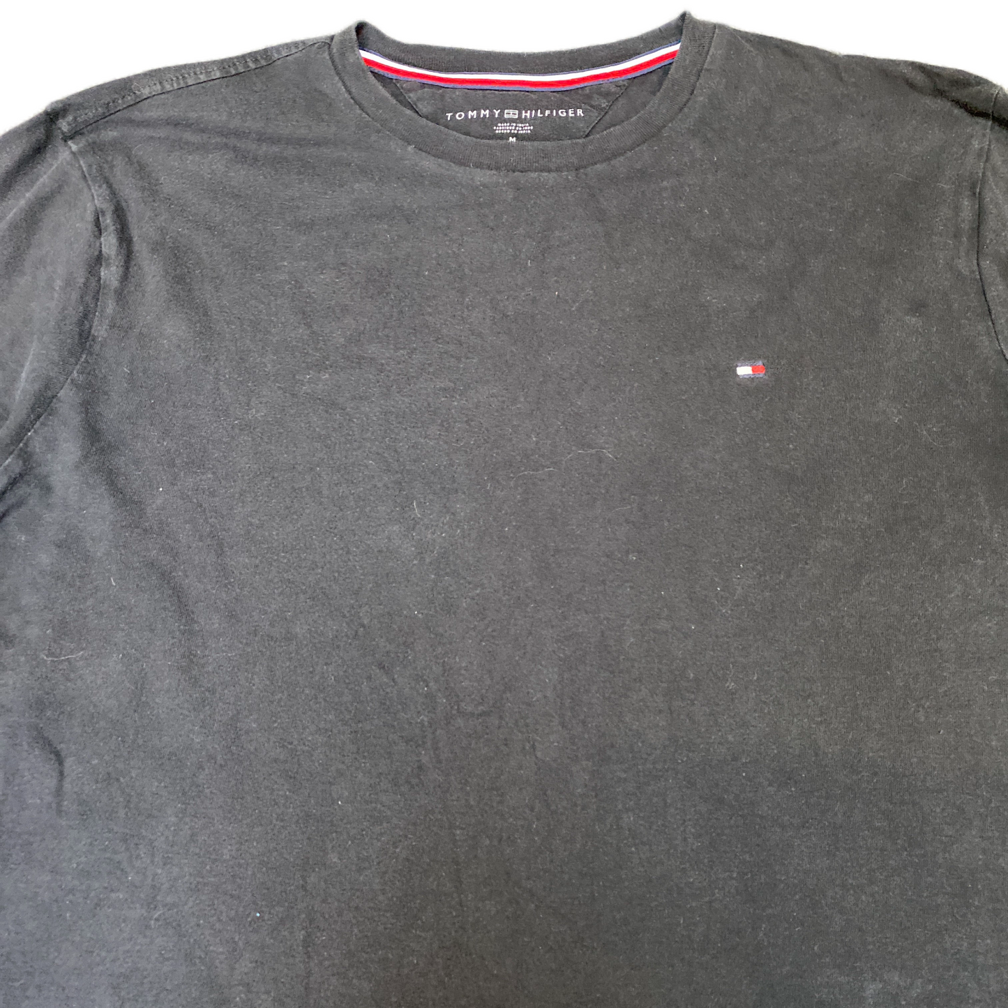 Tommy Hilfiger T-Shirt Men Medium Black Embroidered Logo Short Sleeve Summer Tee