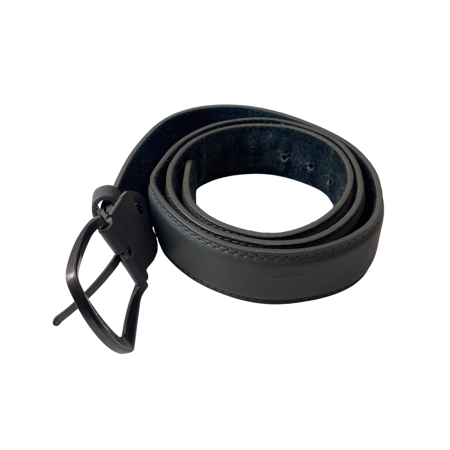 VEN-TOMY Waist Belt Mens Black Real Leather Adjustable Silver Buckle Size 43 in