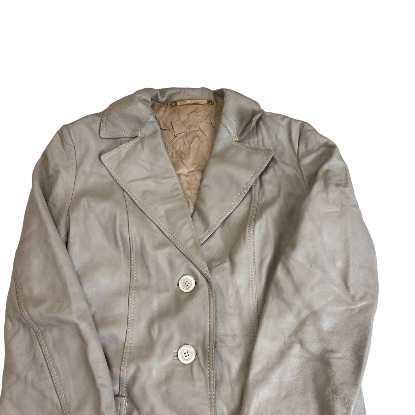 Blazer Jacket Womens M Grey Genuine Leather Single Beasted Notch Lapel Outdoor