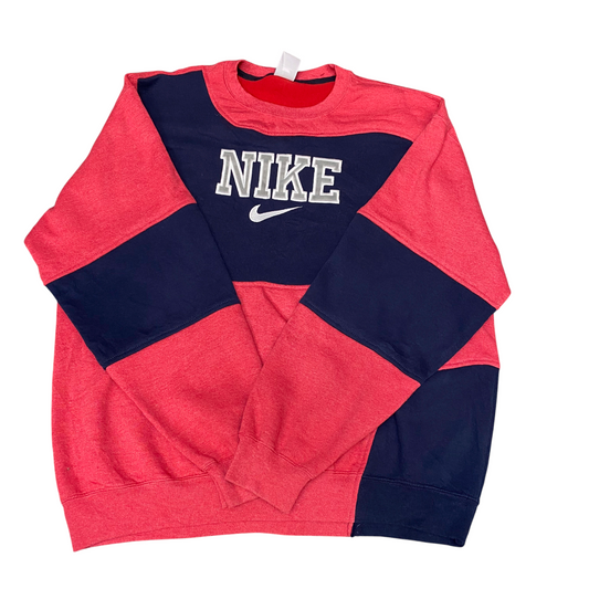 Nike Reworked Sweatshirt Mens XL Navy Pink Embroidered Spellout Logo Vintage Y2K