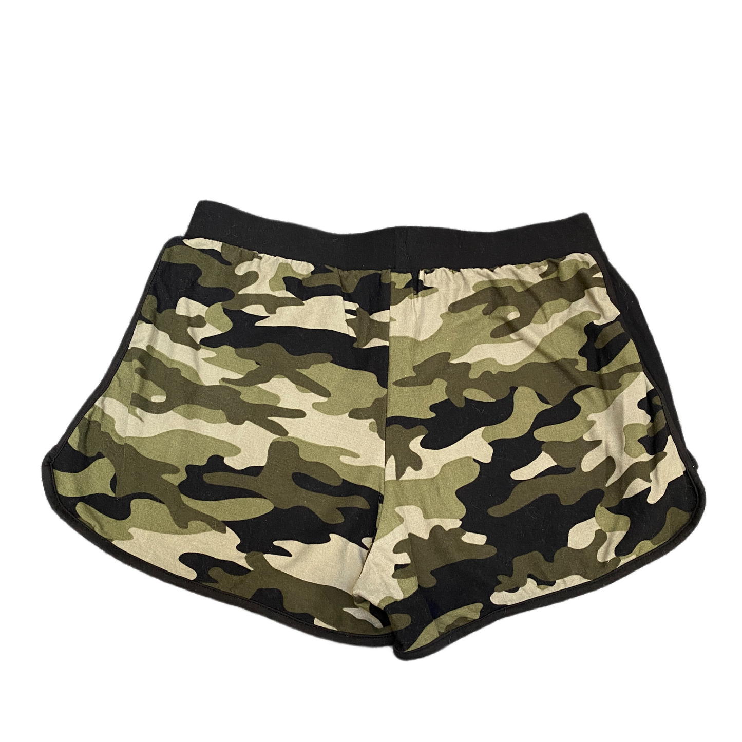 Running Sprinter Shorts Womens L 31" Waist Green Camo Gym Workout Dolphin Hem