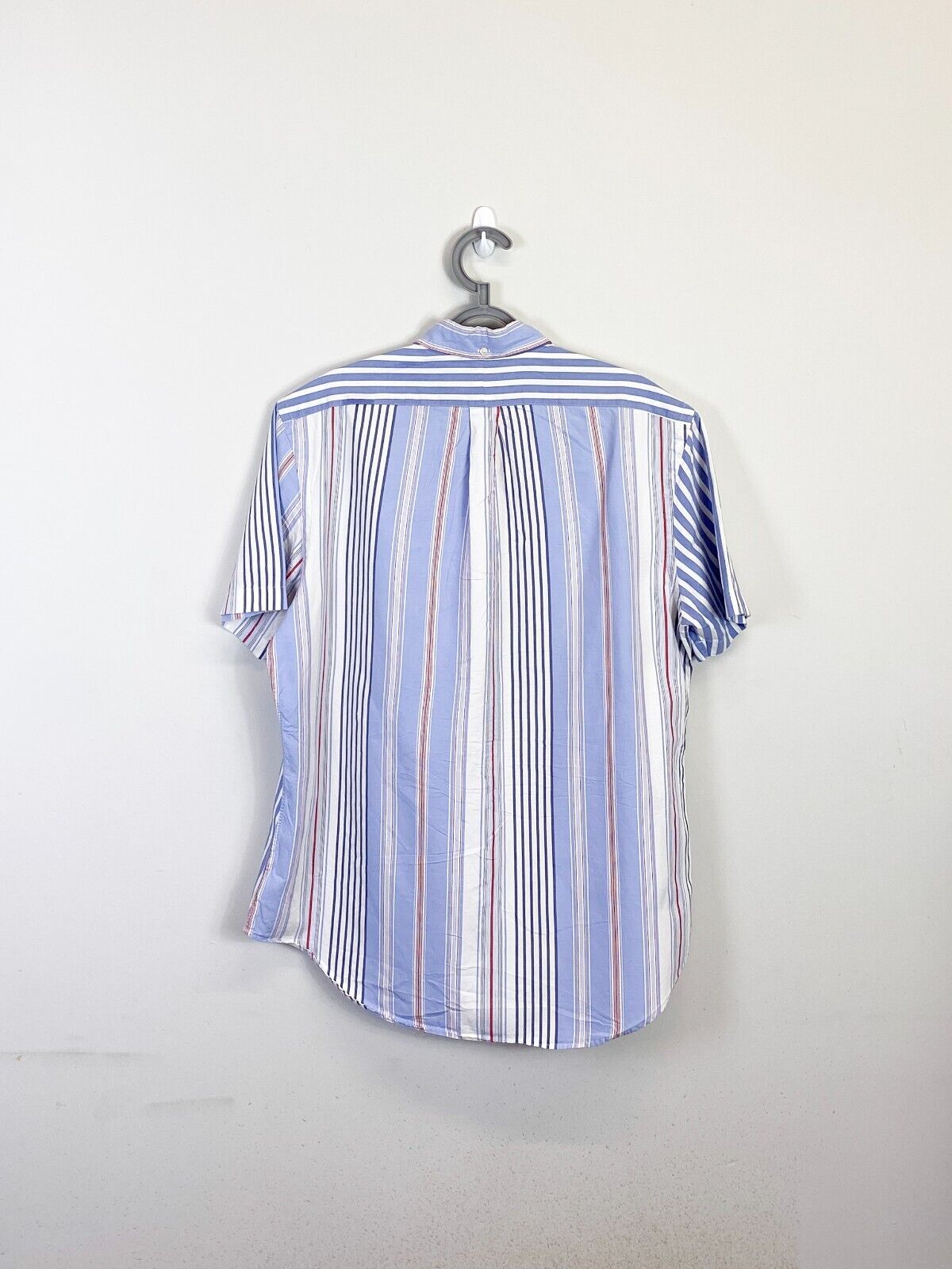 Ralph Lauren Shirt Mens M Blue Striped Short Sleeve Small Brown Polo Pony Logo