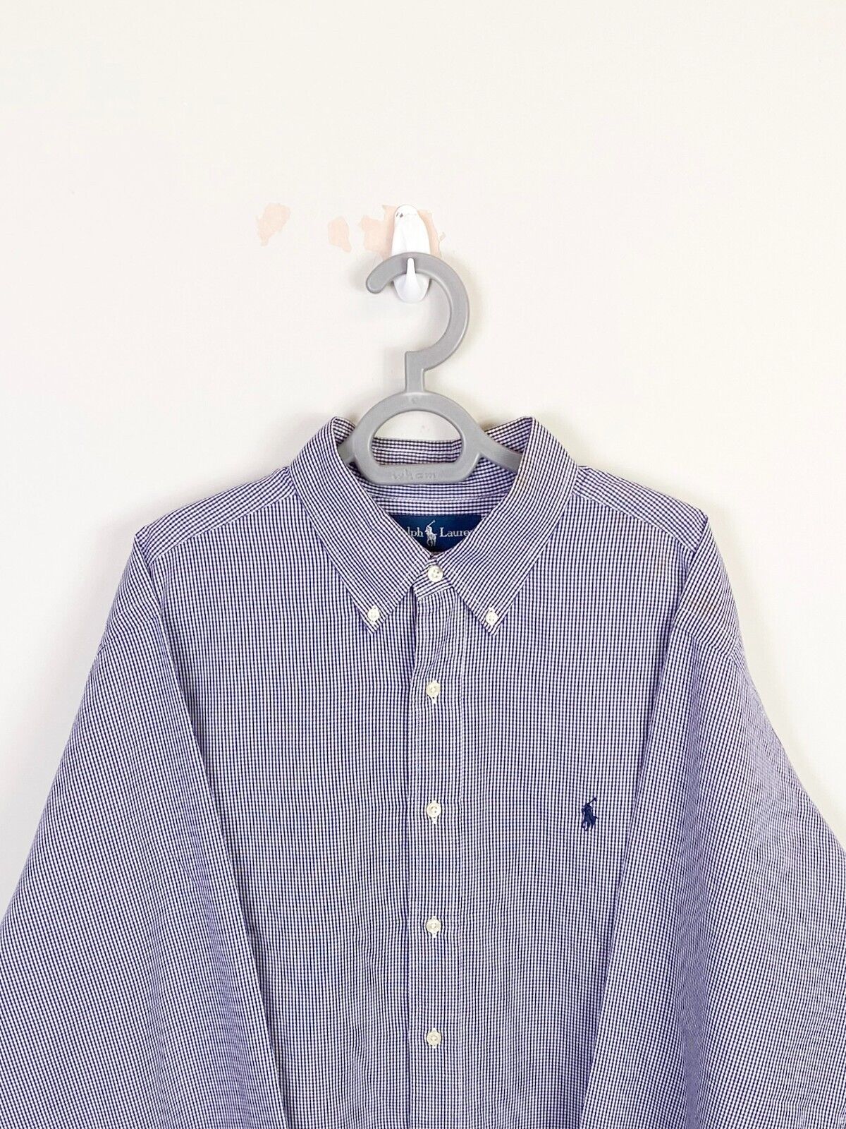 Ralph Lauren Dress Shirt Men XL Purple Checkered Classic Fit Blue Polo Pony Logo