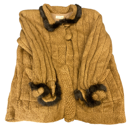 Capricieuses Cardigan Jumper Womens L Brown Faux Fur Collar & Cuff Button Front