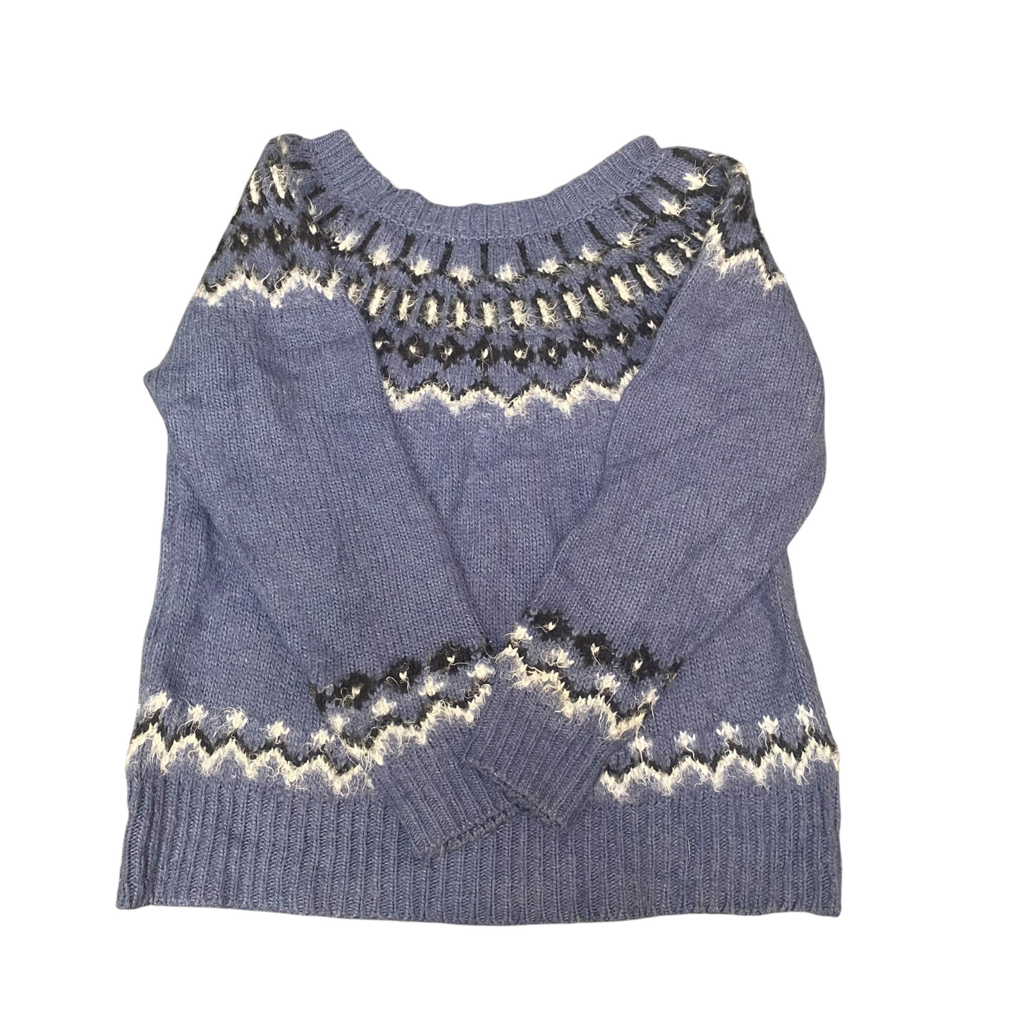 JEANASIS Jumper Womens Medium Blue Knit Nordic Print Boat Neck Casual Pullover