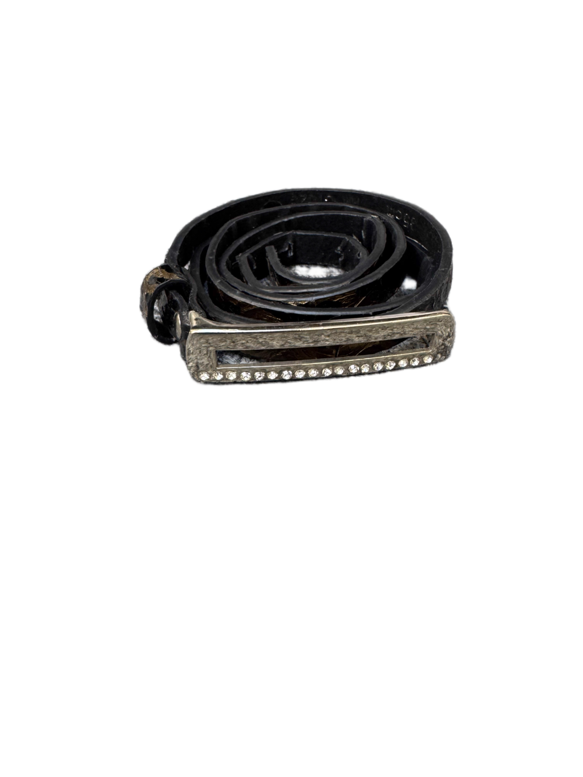 Waist Belt Mens Black Leather Adjustable Rhinestone-Encrusted Buckle 40.5 inches