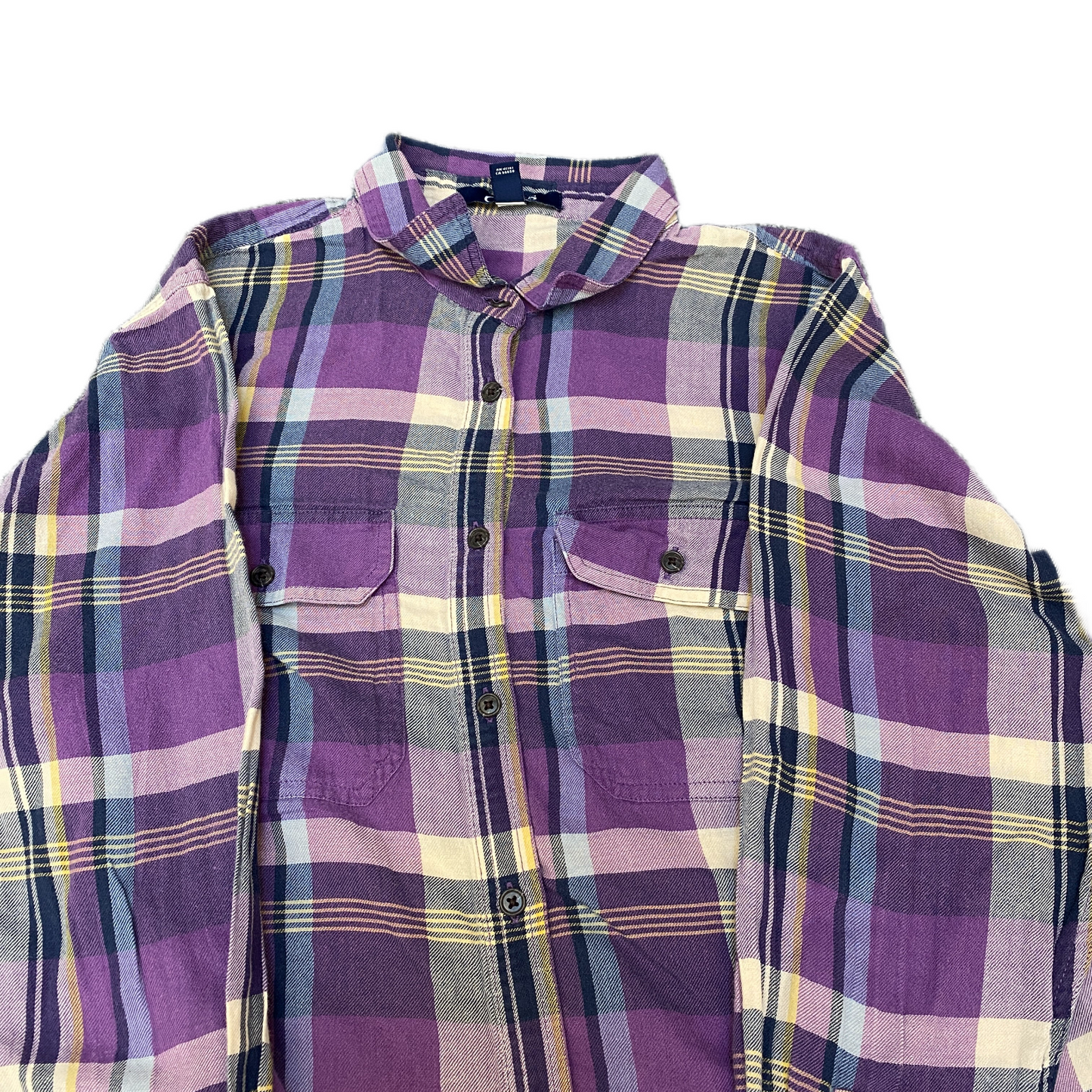 Chaps Flannel Shirt Womens Large Multi Plaid Oversized Double Pockets Button Up