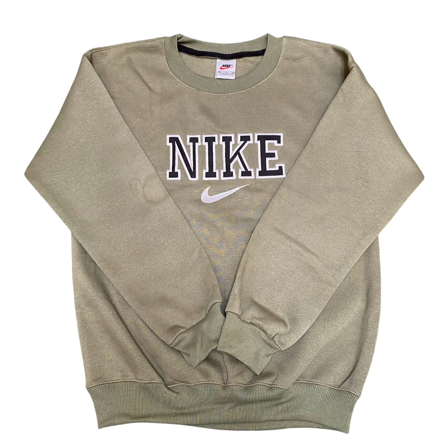 Nike Sweatshirt Mens S Green Embroidered Spell Out Logo Crew Neck Long Sleeve
