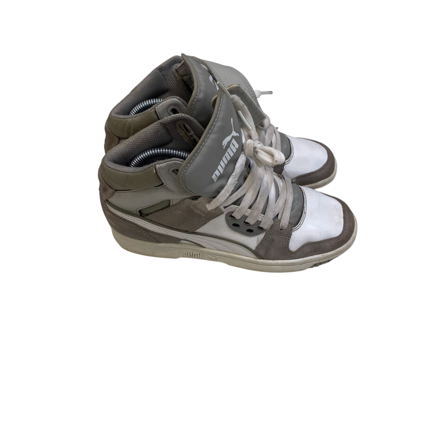 PUMA Rebound Street JR Casual Shoes Unisex Kids 4.5 Grey White High Top Lace Up