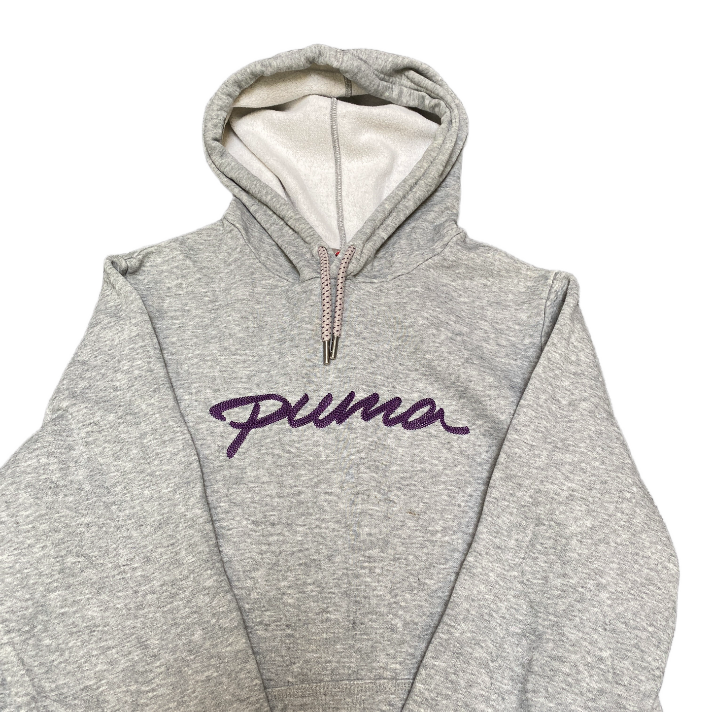PUMA Hoodie Womens M Grey Heather Embroidered Logo Drawstring Pullover Vtg Y2k