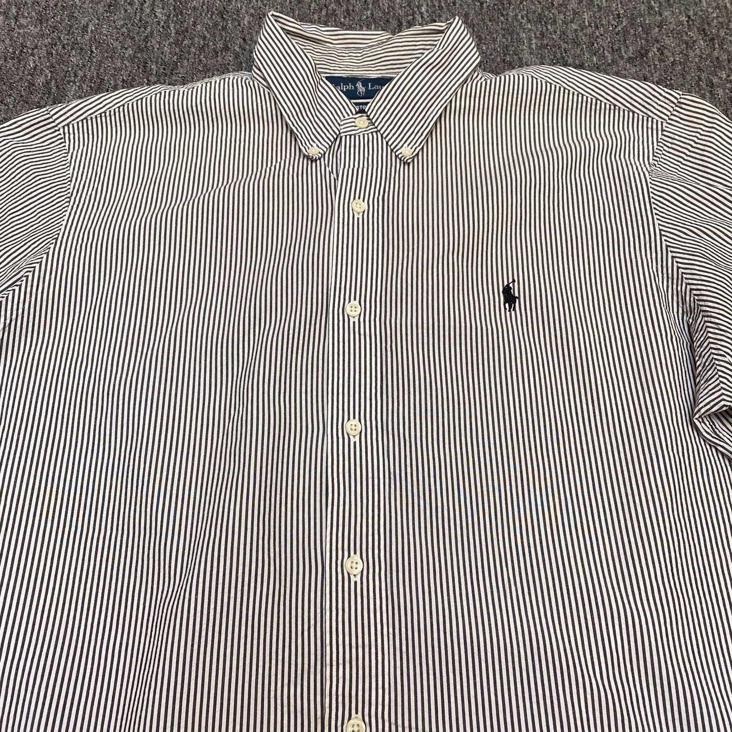 Ralph Lauren Shirt Mens XL White Black Striped Custom Fit Short Sleeve Button Up