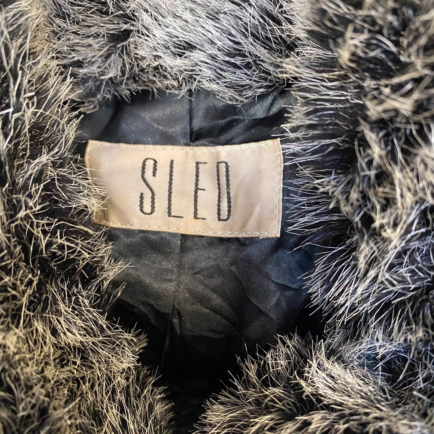 Sled Luxury Faux Fur Jacket Womens Medium Black Lined Plush Collared One Button
