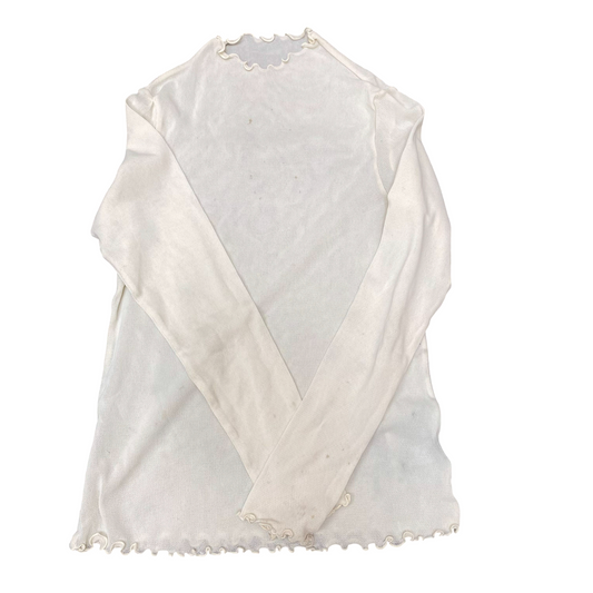 Sheer Top Womens S White Sleeve Mock Neck Lettuce Hem Lightweight Pullover