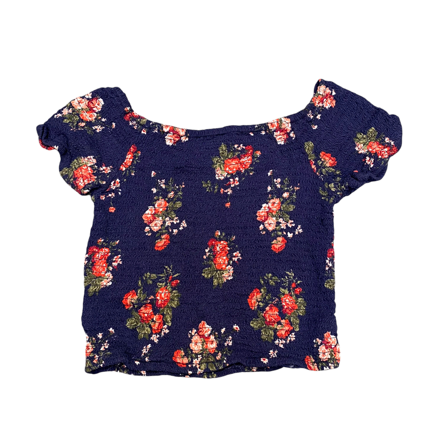 Japna Blouse Top Womens S Blue Floral Overall Smocked Off-Shoulder Pullover