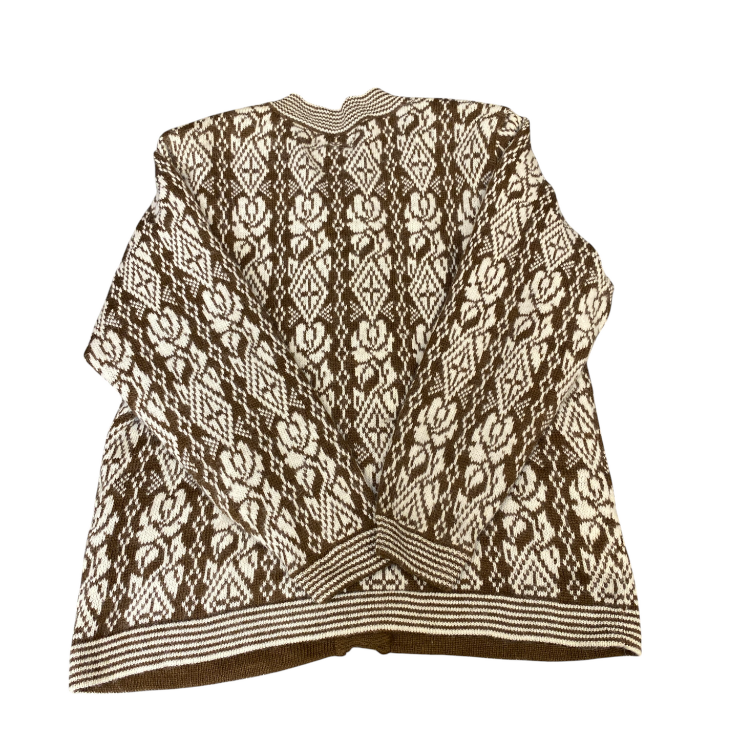 Mont' Source Cardigan Jumper Womens L Brown White Patterned Lined Button Front