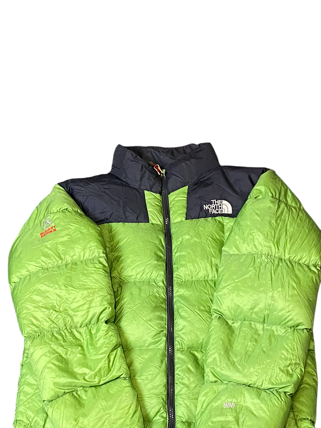 The North Face Nuptse 800 Down Puffer Jacket Mens M Green Black Softshell Zip Up