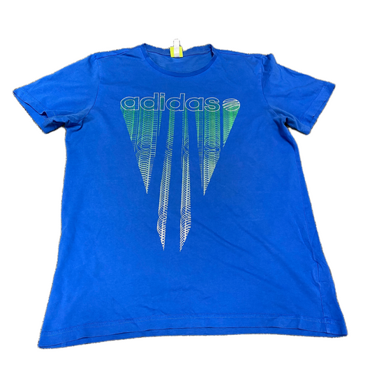 Adidas T-Shirt Womens Medium Blue Graphic Print Short Sleeve Crew Neck Pullover