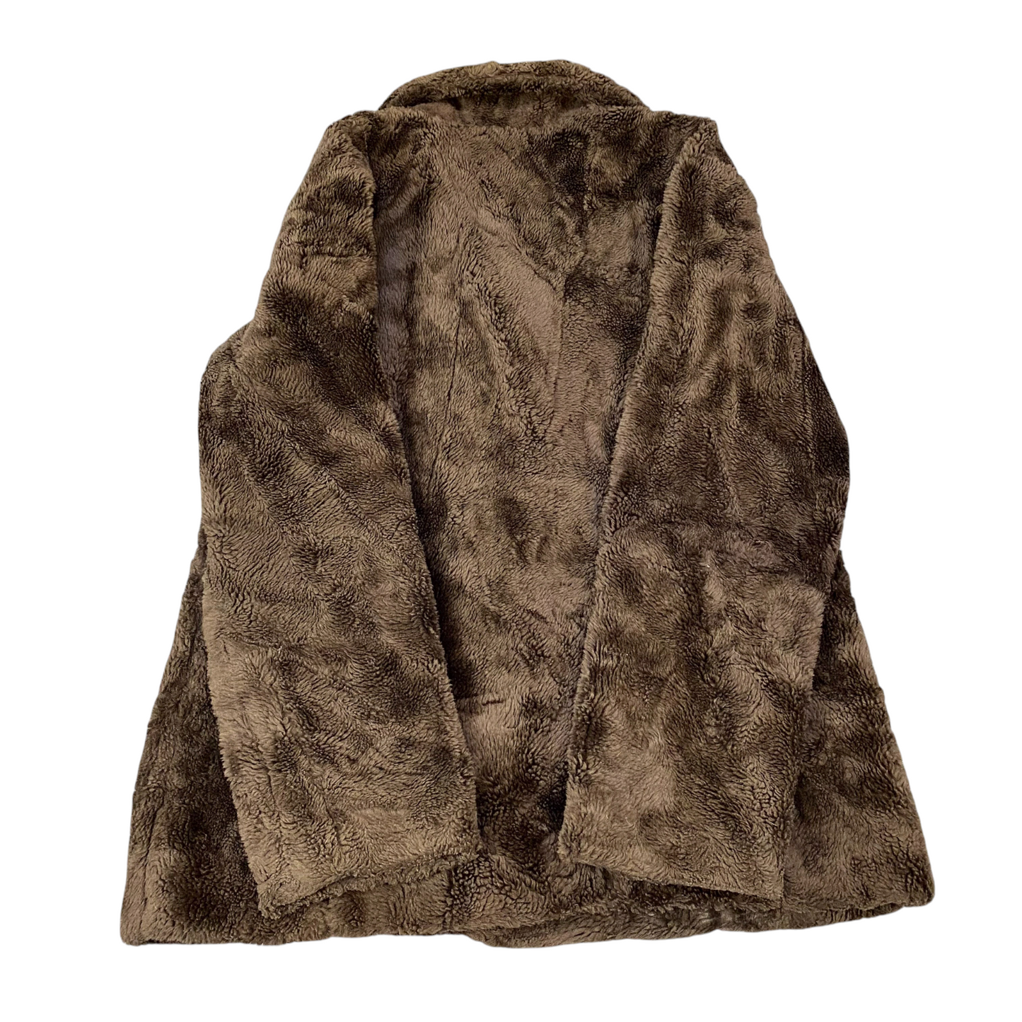 Kenvelo Faux Fur Jacket Womens Medium Brown Notch Lapel Single Breasted 3 Button