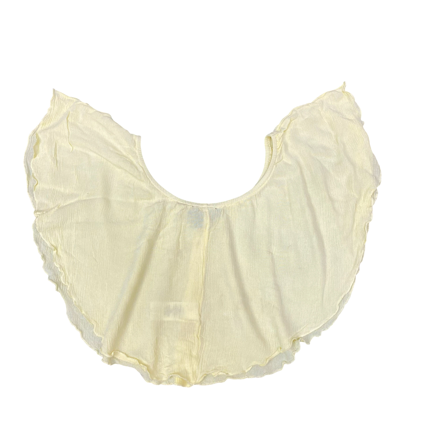 Peasant Cropped Top Womens M Yellow Boho Sheer Round Neck Button Front Casual