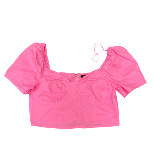 Cropped Top Womens S Pink Casual Short Sleeve V-Neck Back Zip Comfort Outdoor