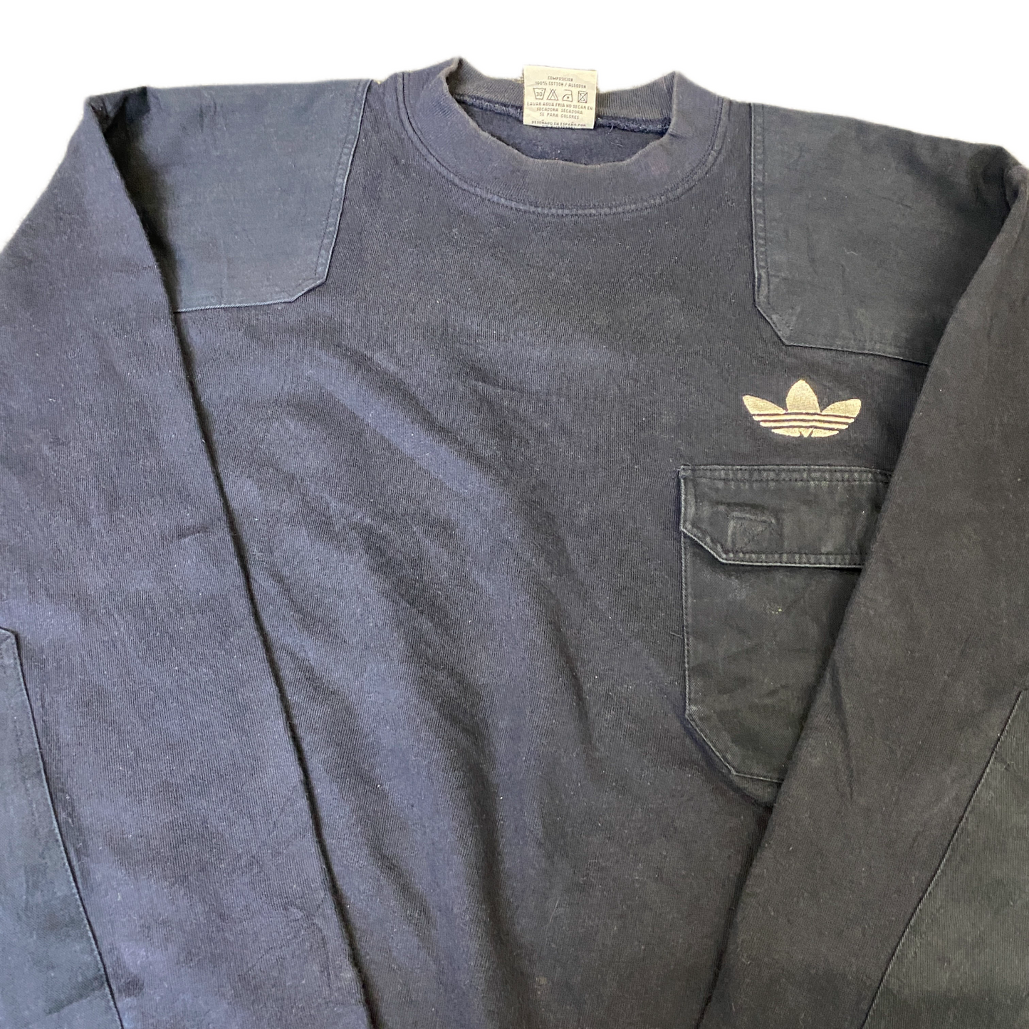 Joylu Sweatshirt Mens Large Black Chest Pocket Elbow Patch Crew Neck Pullover