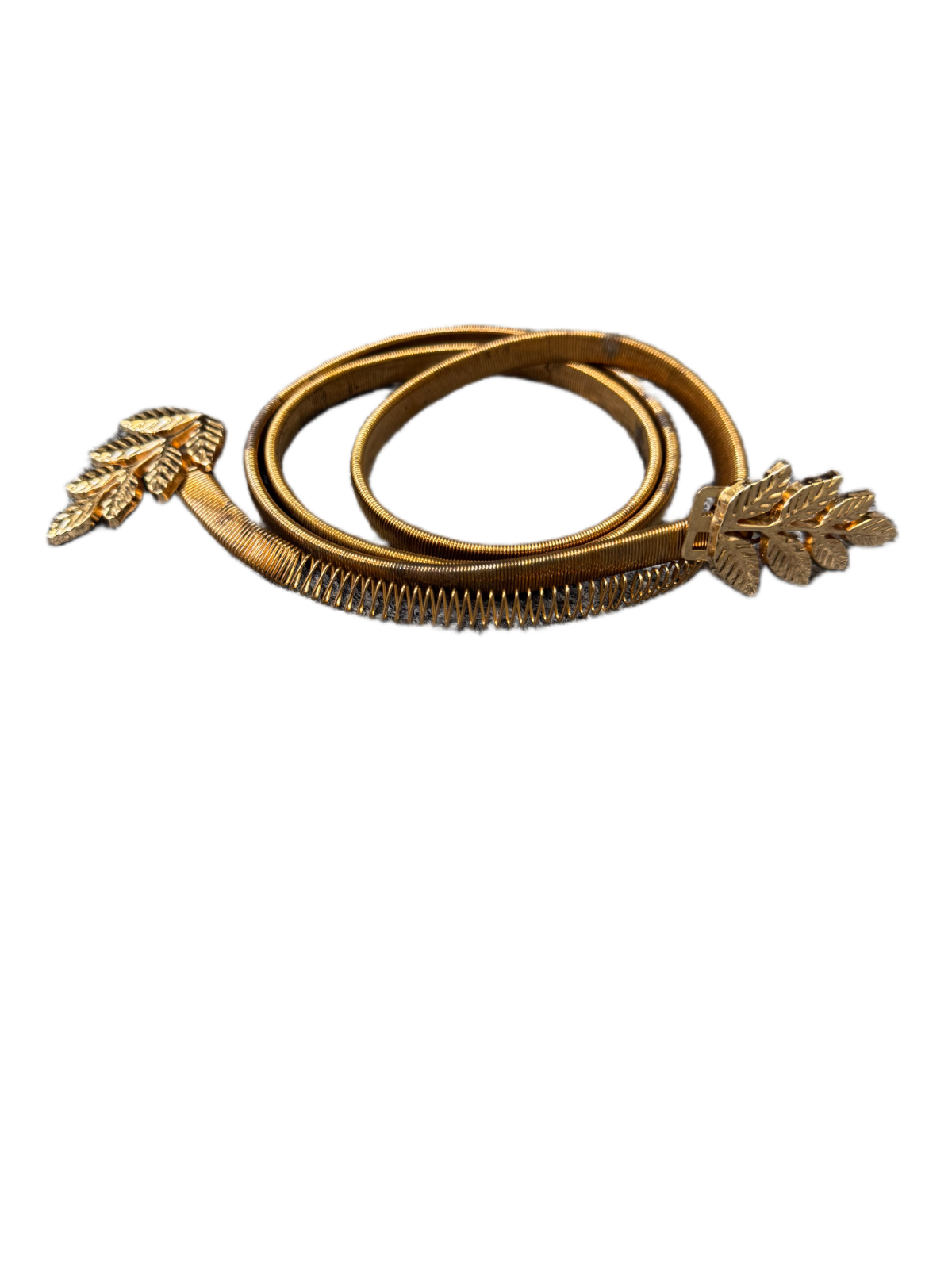 Vintage Women Gold Tone Metal Spring Belt Leaf Buckle Boho Cinch Chain 38 inches
