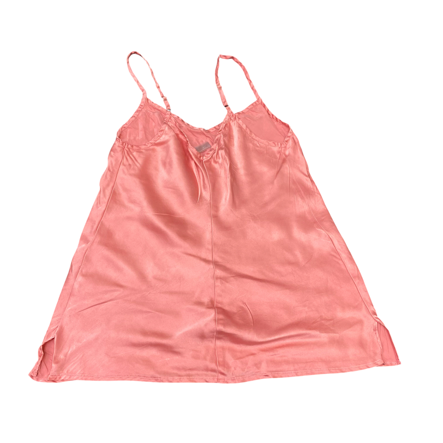 Camisole Top Womens S Pink Satin Adjustable Strap Side Slit Casual Pullover