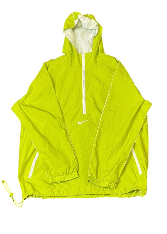 Nike Windbreaker Jacket Women's M (8-10) Green Hooded Logo Long Sleeve Half Zip