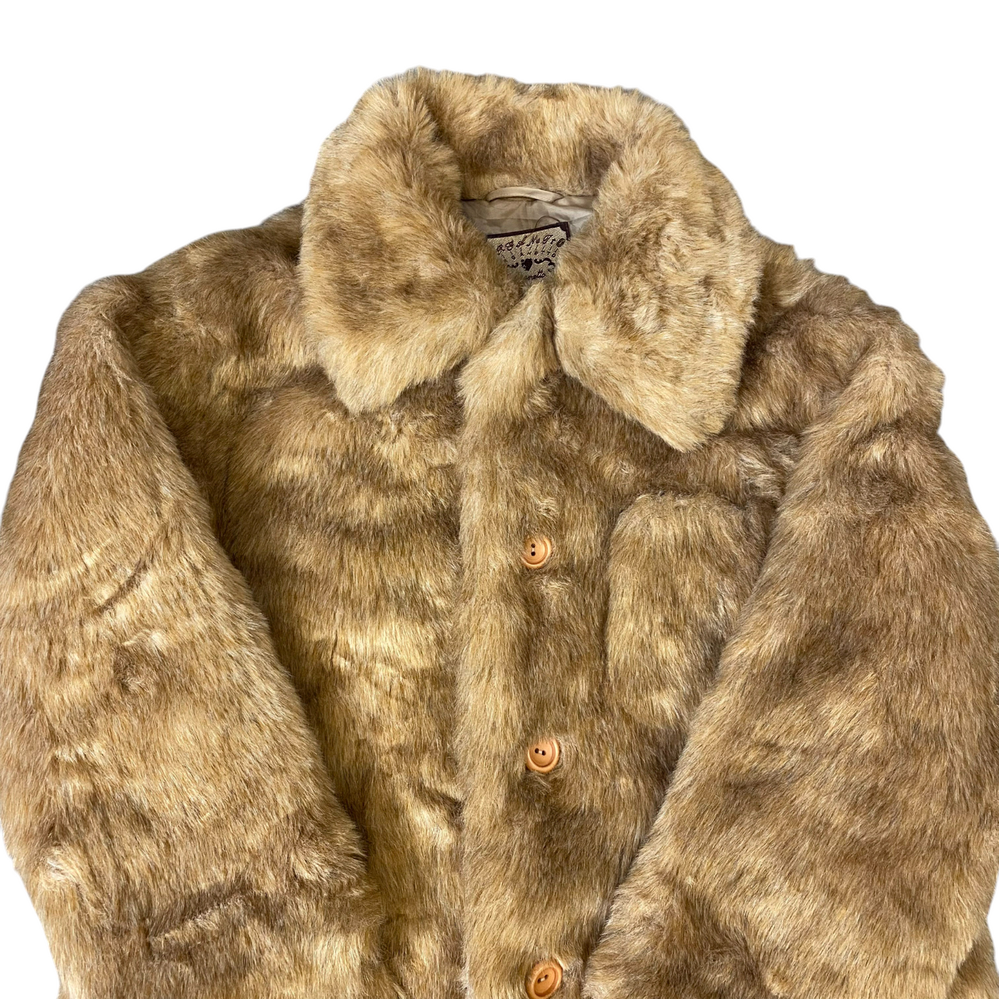 Organetto Faux Fur Jacket Womens L Brown Lined Plush Warm Collared Button Front