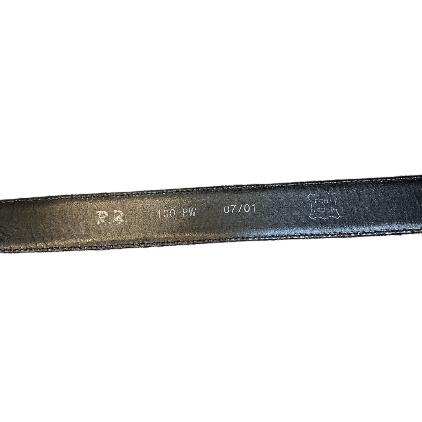 RB Waist Belt Mens Black Leather Adjustable Gold Tone Pin Buckle 43.5 inches